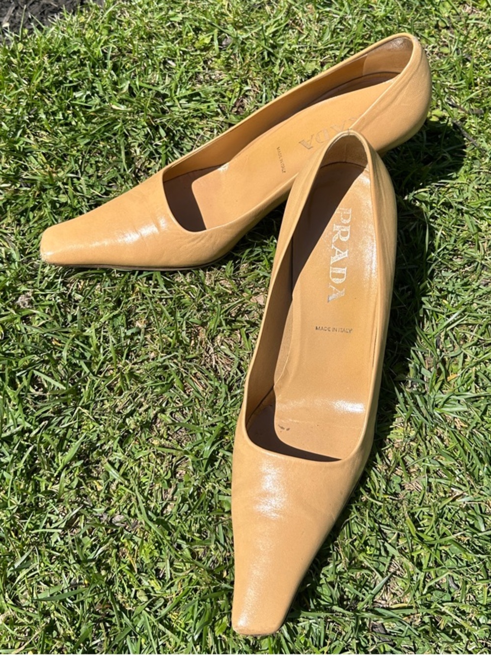 Prada Tan Leather Pointed-Toe Pumps